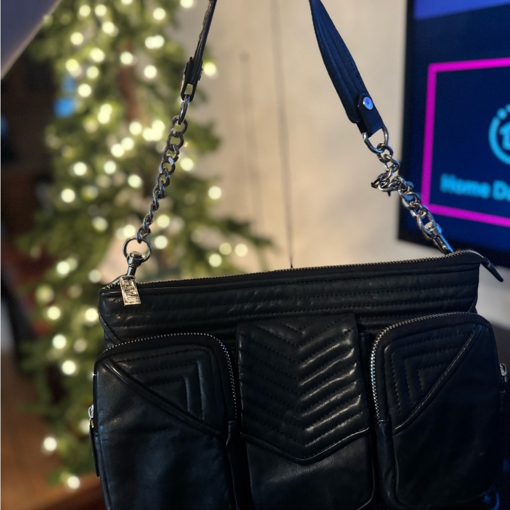 L.A.M.B. Black Quilted Shoulder Bag with Silver Accents